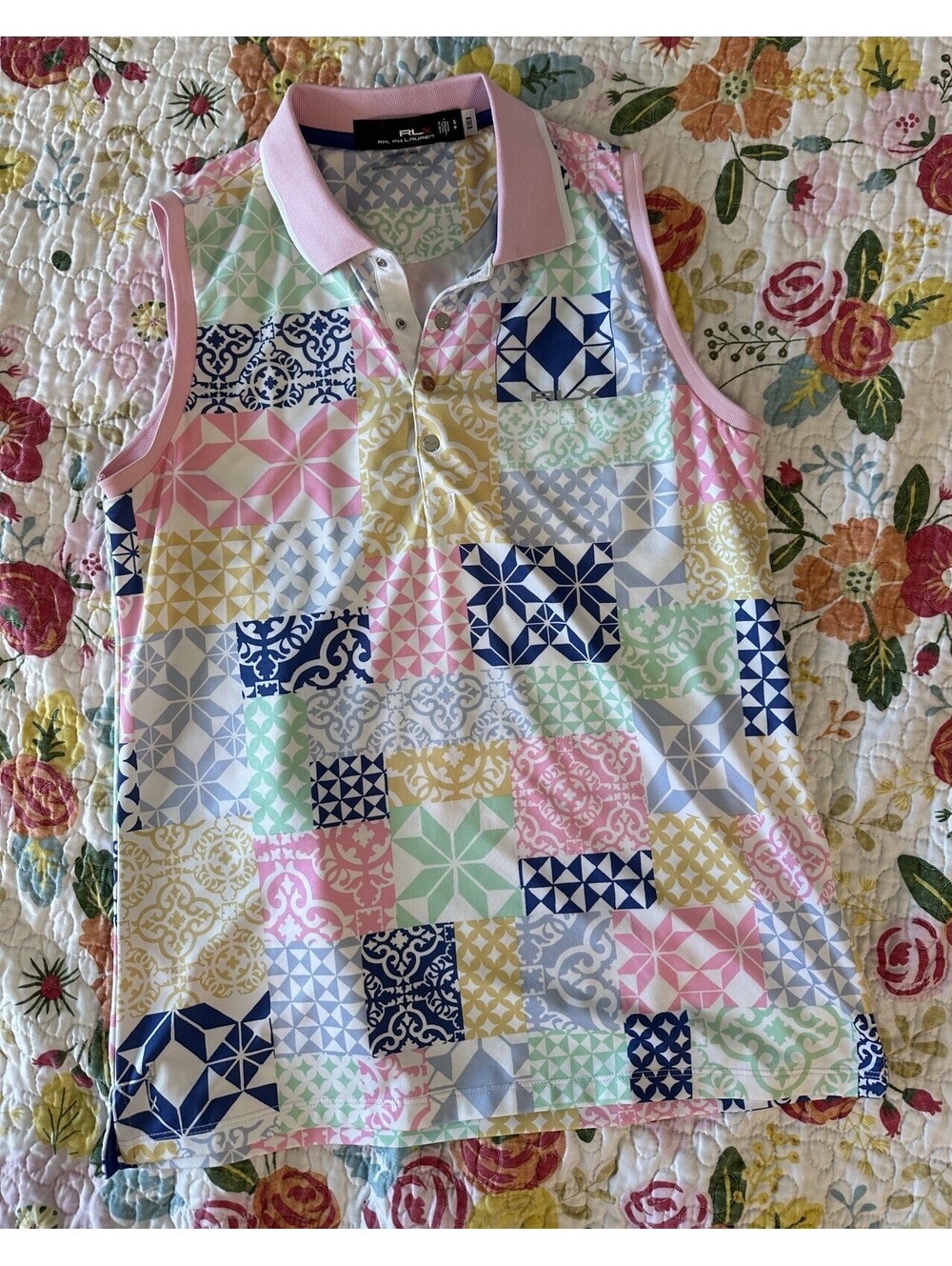 RLX Ralph Lauren Women’s Tailored Fit Graphic Colorful Collared Golf Shirt Small